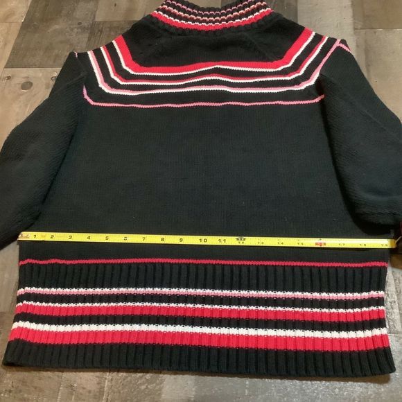 Liz Claiborne Sweater Size L Black Pink stripe 1/4 button - Picture 3 of 8